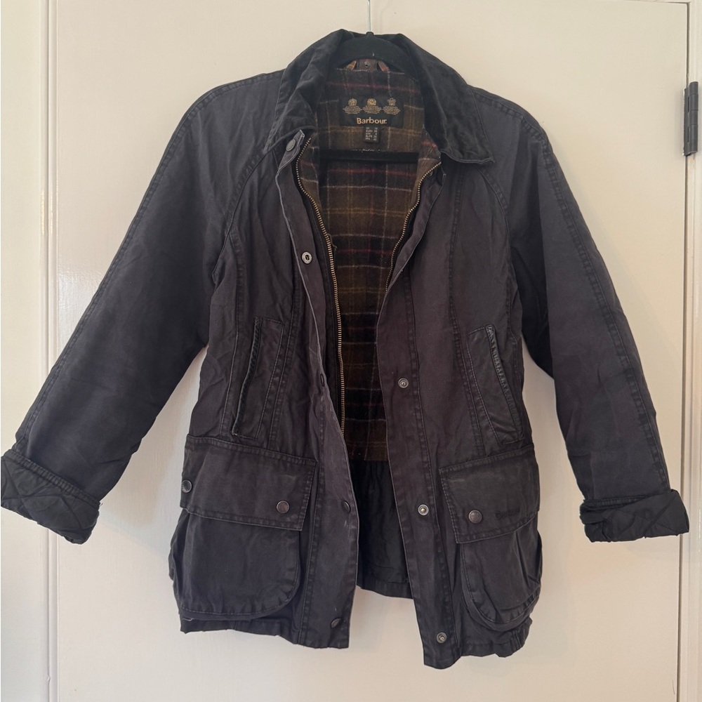 Barbour Black Utility Jacket with Tartan Lining